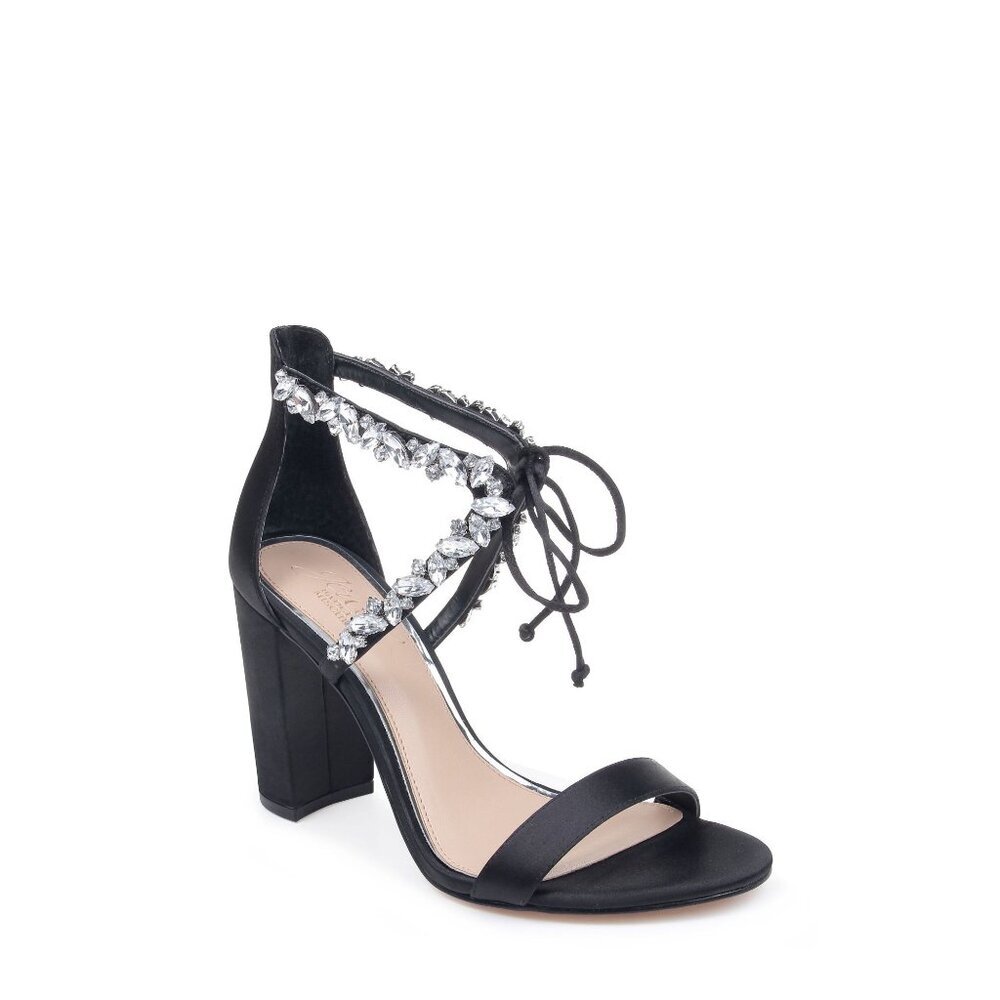 Badgley Mischka Jewel Thamar Crystal Strappy Block Heel Black Size 10 New $109 [